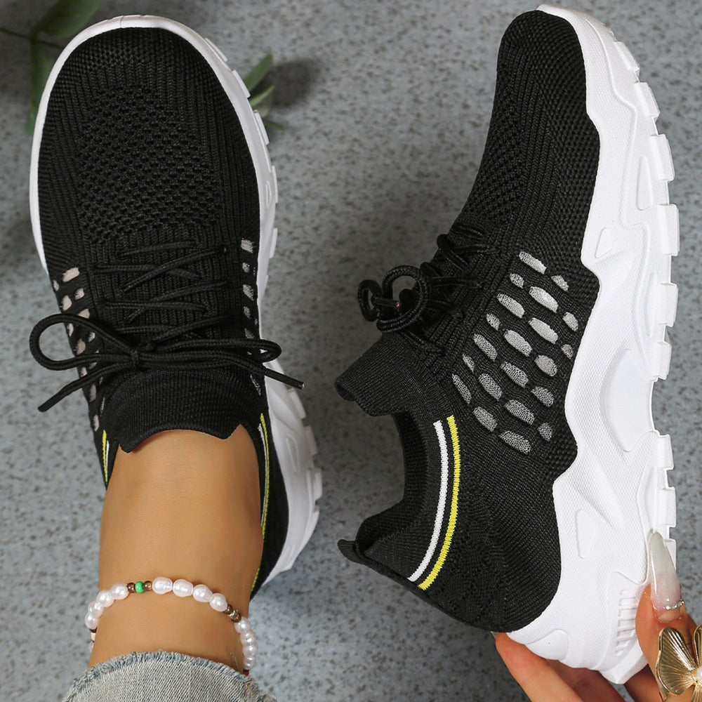 Women's Orthopedic Arch-Support Lace-Up Chunky Sneakers - Black