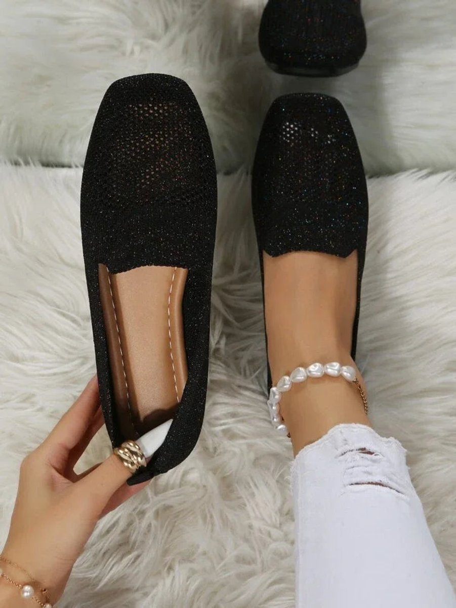 Women's Orthopedic Breathable Knit Slip-On Loafers - Black