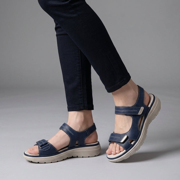 Women's Orthopedic Comfort Sandals Adjustable Straps Chunky Sole - Blue