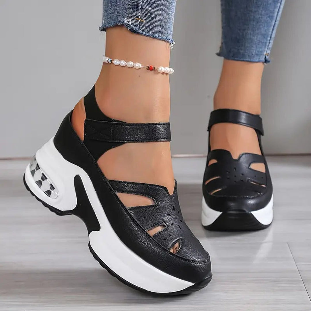 Women's Orthopedic Cushioned Platform Closed-Toe Sandals - Black