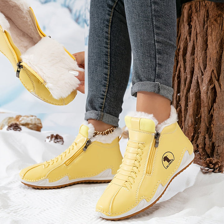 Women's Orthopedic Faux-Fur Lined Lace-Up Winter Ankle Boots - Yellow