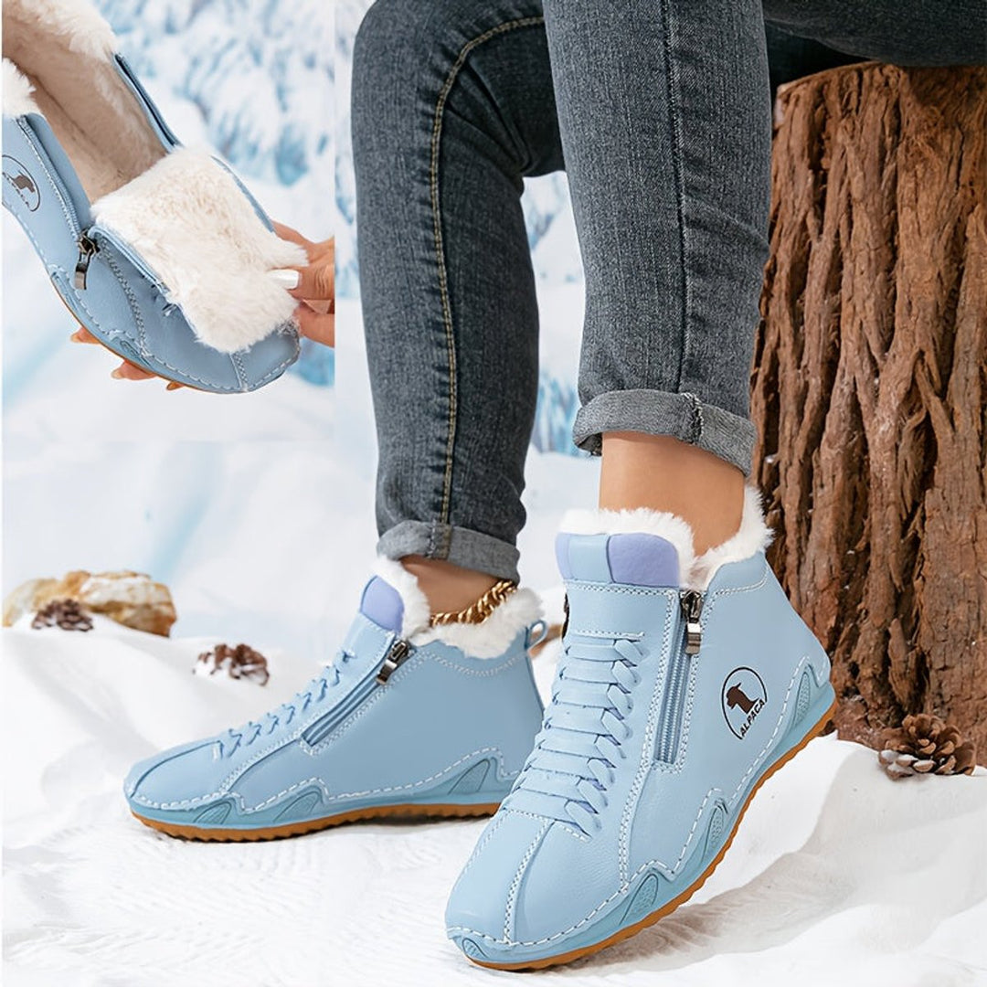 Women's Orthopedic Faux-Fur Lined Lace-Up Winter Ankle Boots - Blue