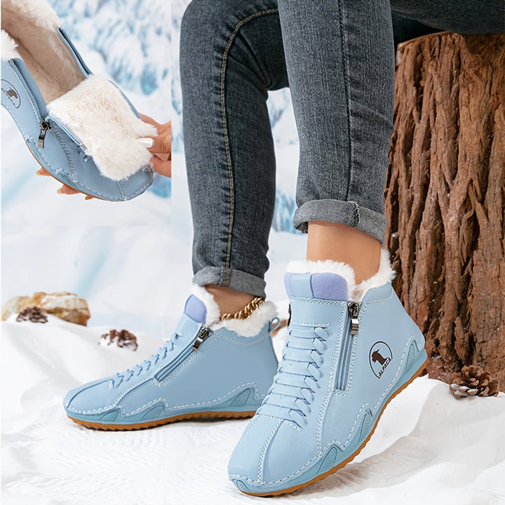 Women's Orthopedic Faux-Fur Lined Lace-Up Winter Ankle Boots - Blue