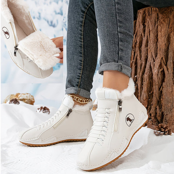 Women's Orthopedic Faux-Fur Lined Lace-Up Winter Ankle Boots - White