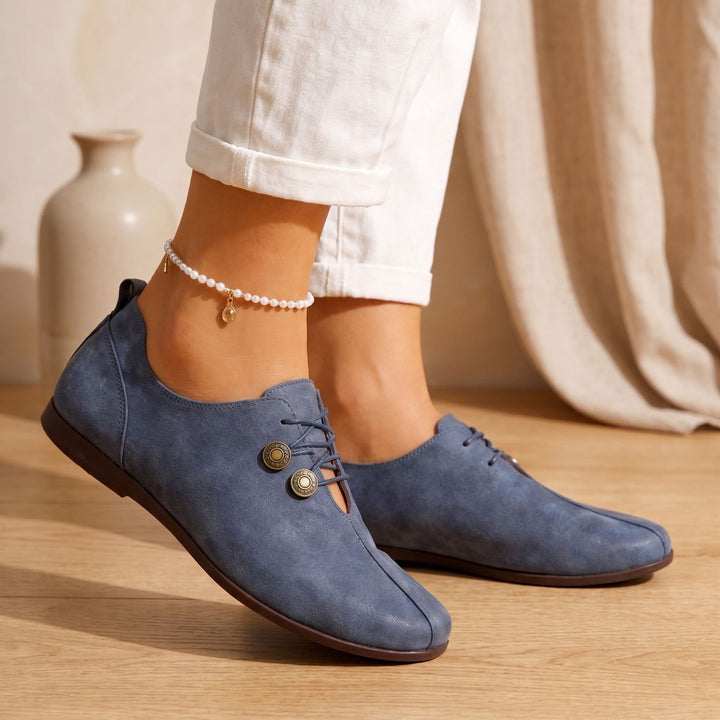 Women's Orthopedic Flat Lace-Up Suede Loafers - Blue