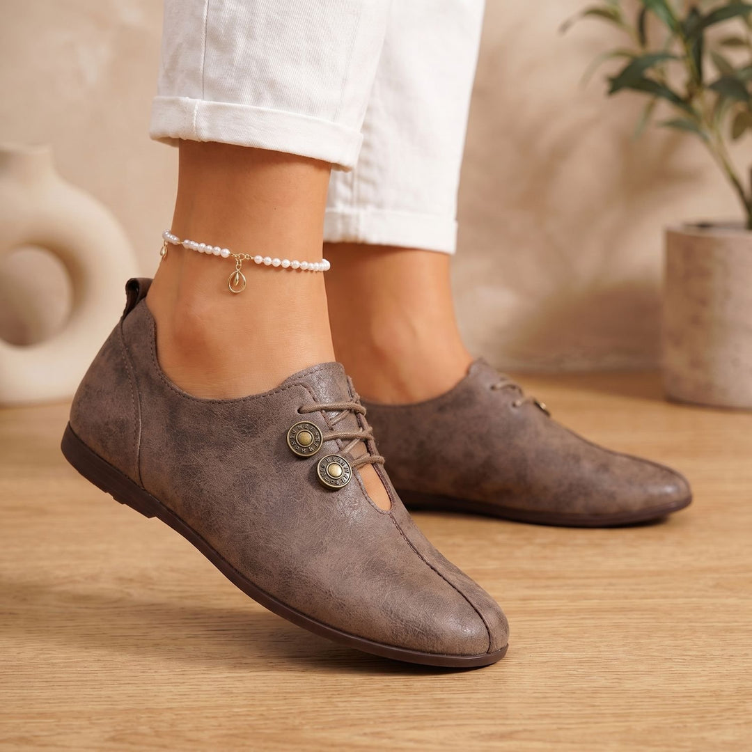 Women's Orthopedic Flat Lace-Up Suede Loafers - Brown
