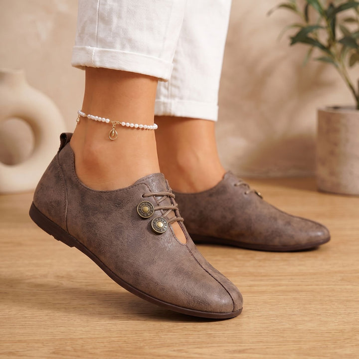 Women's Orthopedic Flat Lace-Up Suede Loafers - Brown