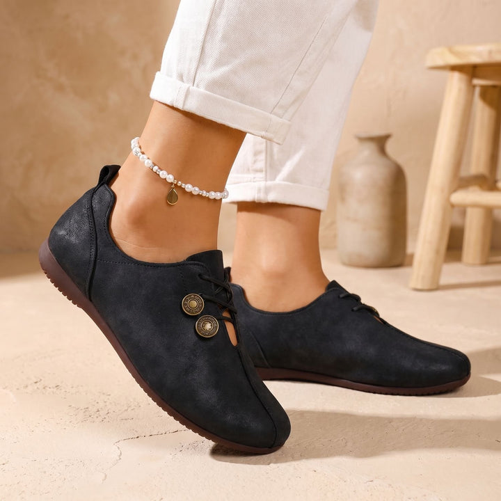 Women's Orthopedic Flat Lace-Up Suede Loafers - Black