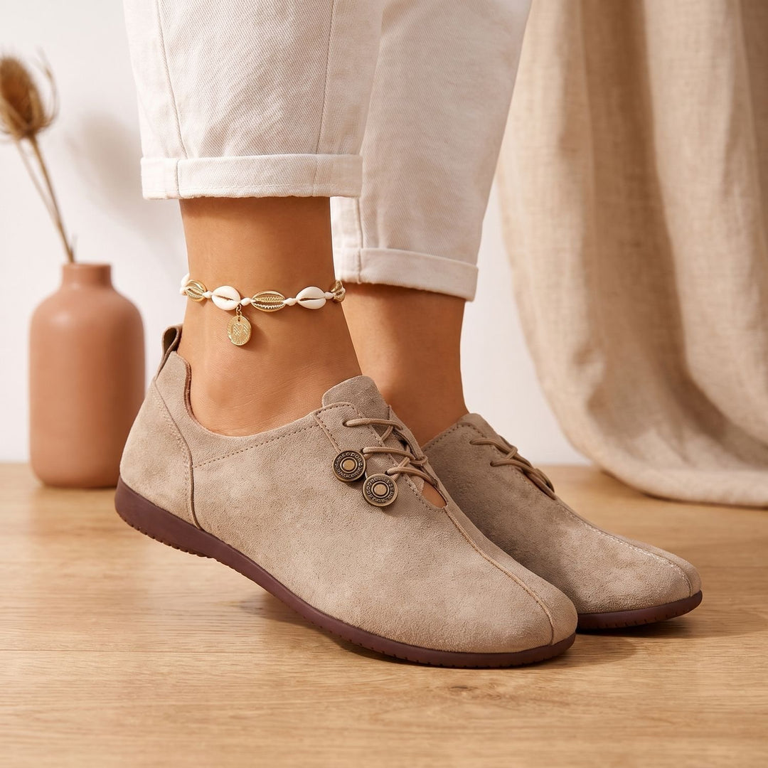 Women's Orthopedic Flat Lace-Up Suede Loafers - Light Brown