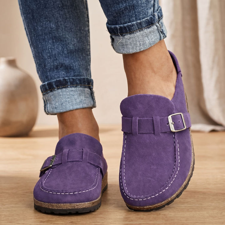 Women's Orthopedic Flat Suede Loafers Buckle Slip-On - Purple