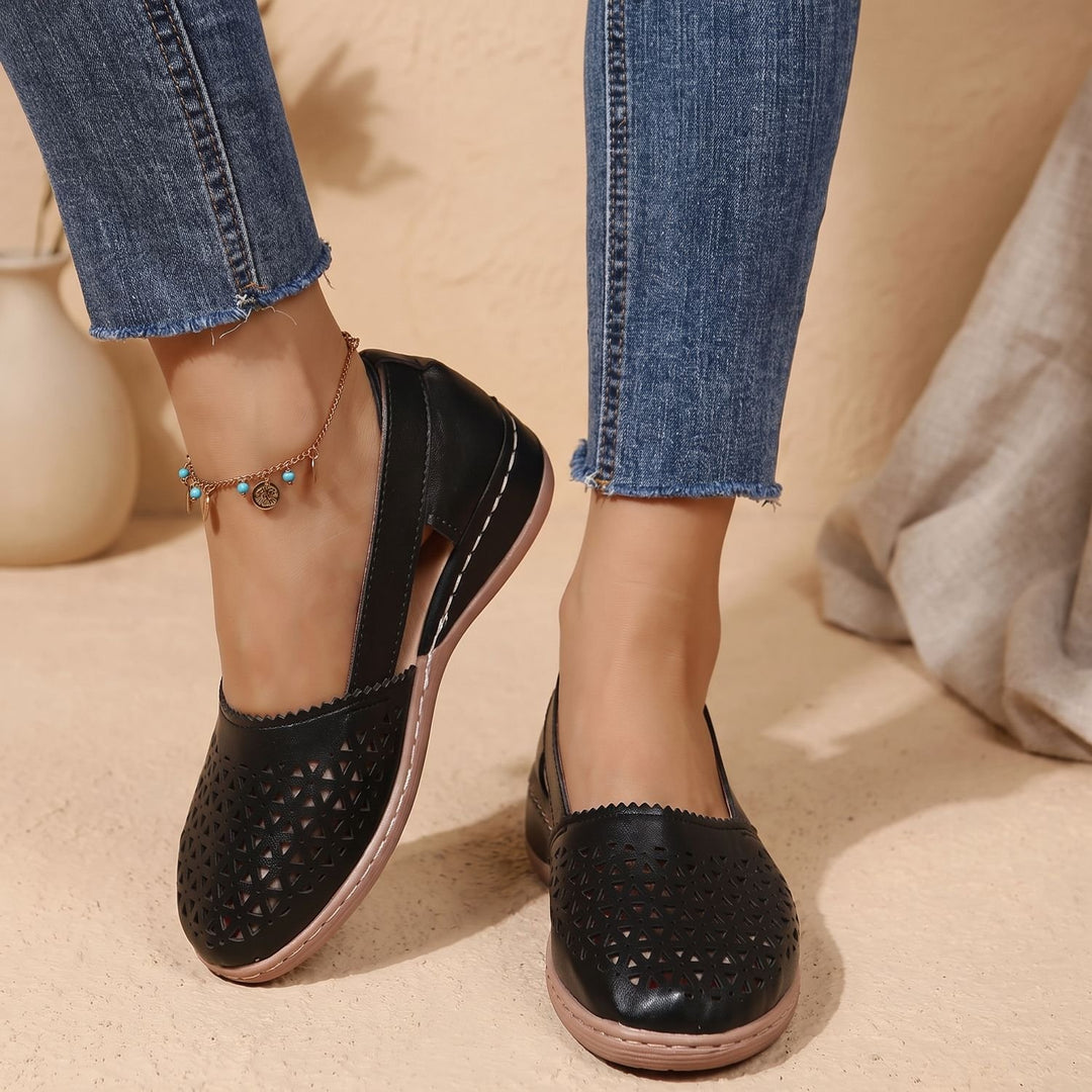 Women's Orthopedic Flats Cutout Slingback Comfort Walking Shoes - Black