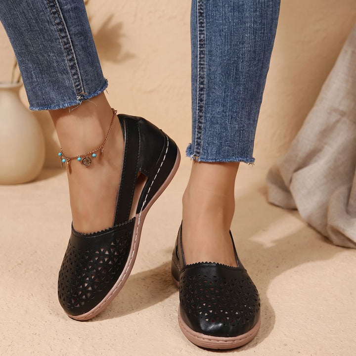 Women's Orthopedic Flats Cutout Slingback Comfort Walking Shoes - Black