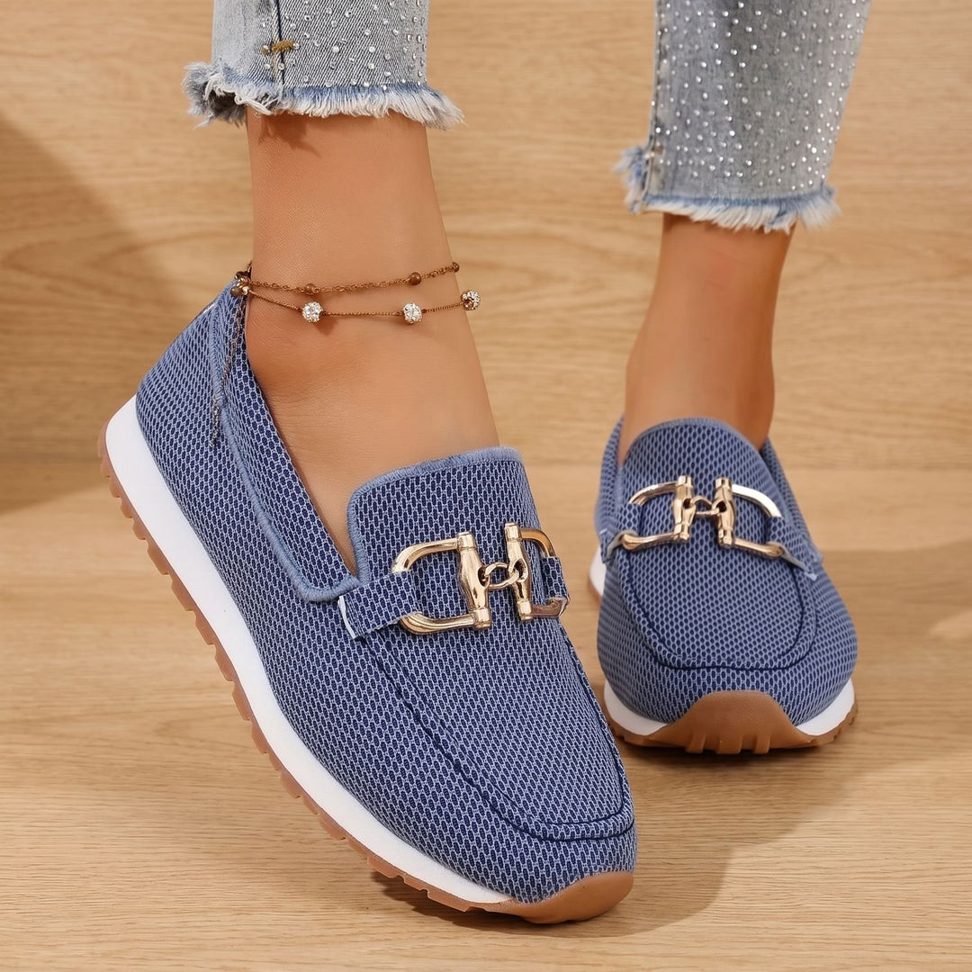 Women's Orthopedic Flats Slip-On Loafers Gold Horsebit Detail - Blue