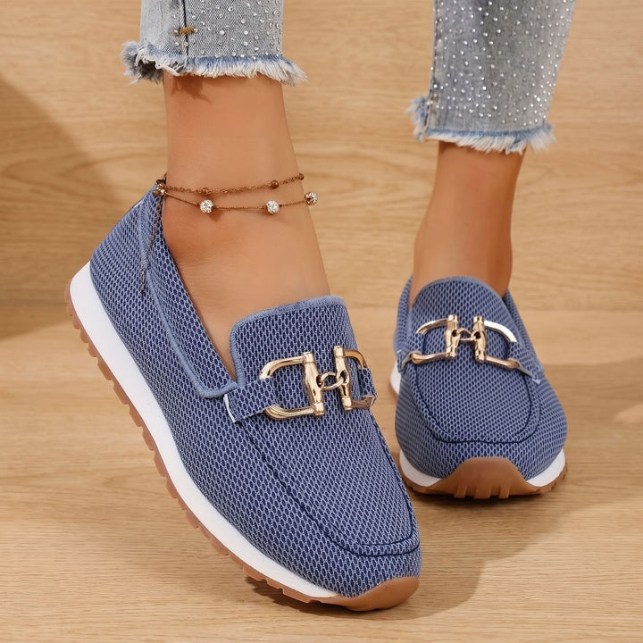 Women's Orthopedic Flats Slip-On Loafers Gold Horsebit Detail - Blue
