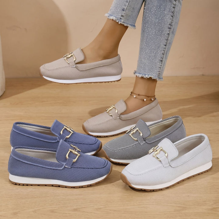 Women's Orthopedic Flats Slip-On Loafers Gold Horsebit Detail