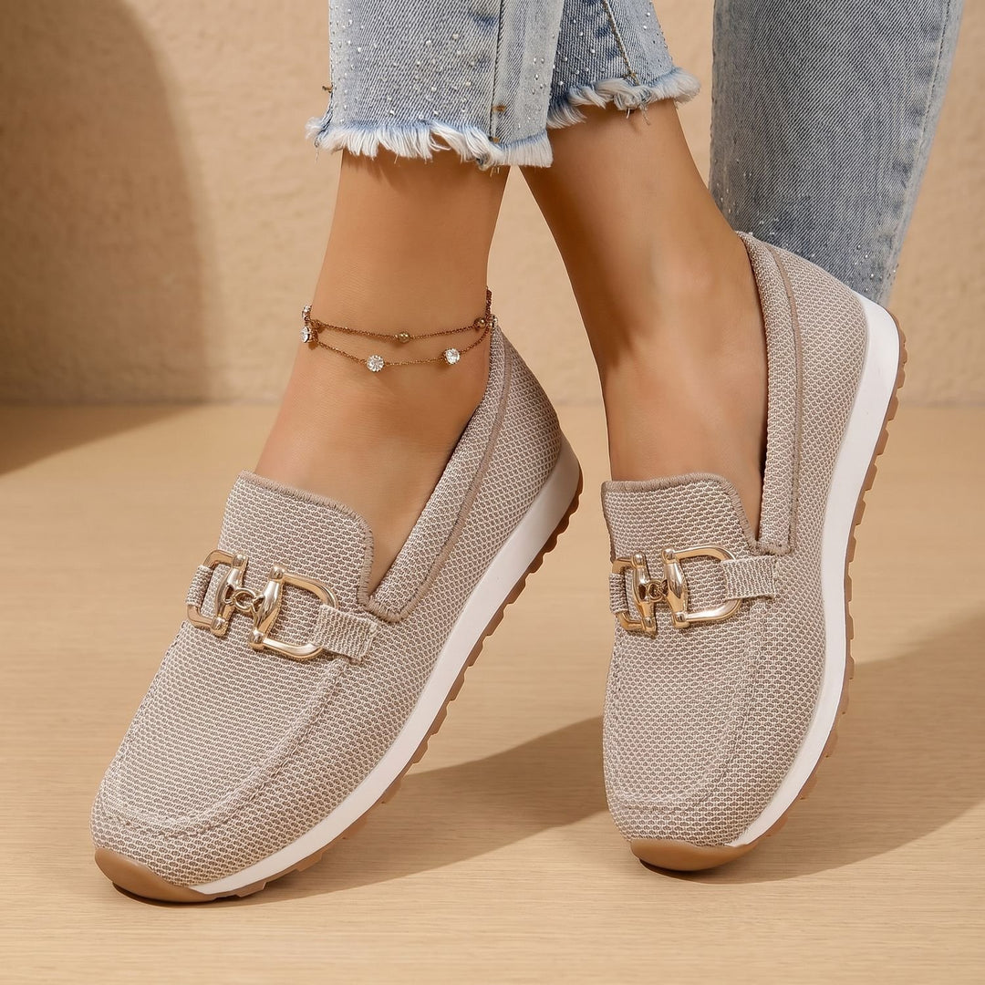 Women's Orthopedic Flats Slip-On Loafers Gold Horsebit Detail