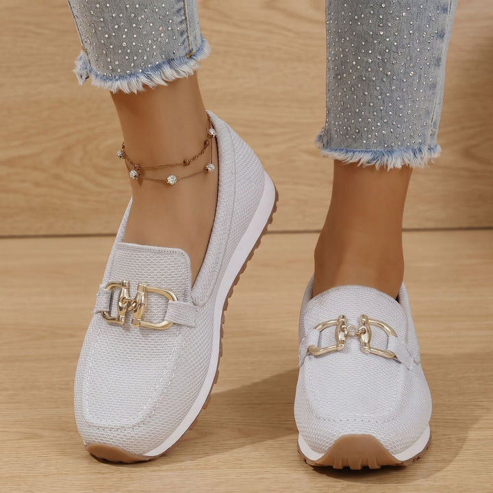 Women's Orthopedic Flats Slip-On Loafers Gold Horsebit Detail