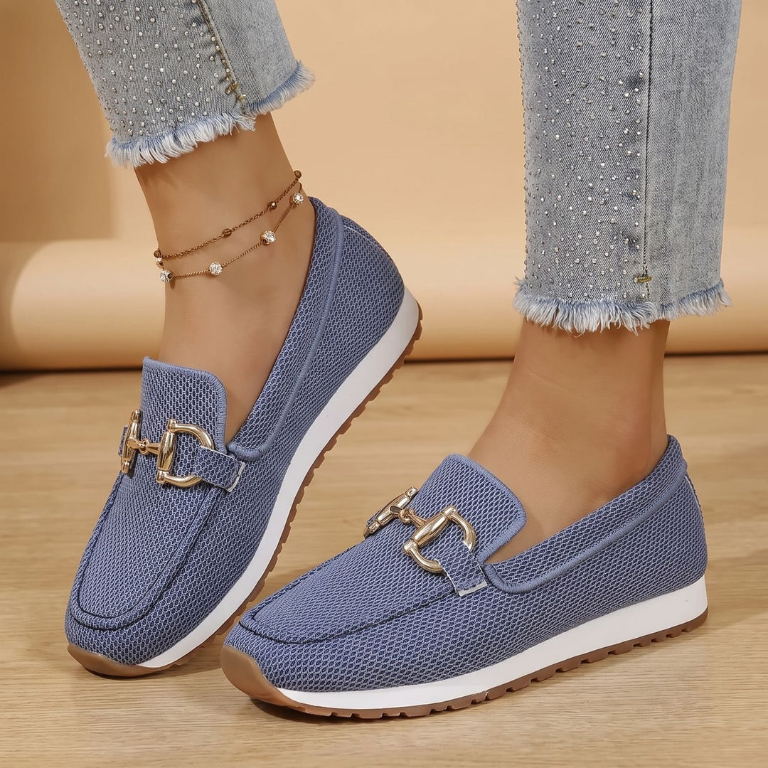 Women's Orthopedic Flats Slip-On Loafers Gold Horsebit Detail