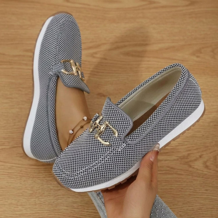 Women's Orthopedic Flats Slip-On Loafers Gold Horsebit Detail