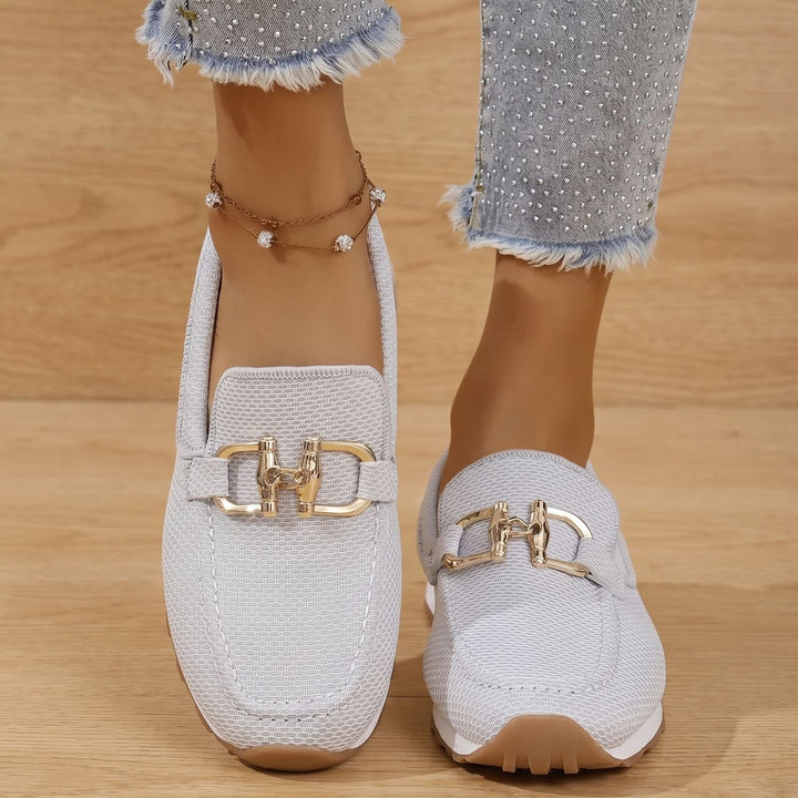 Women's Orthopedic Flats Slip-On Loafers Gold Horsebit Detail