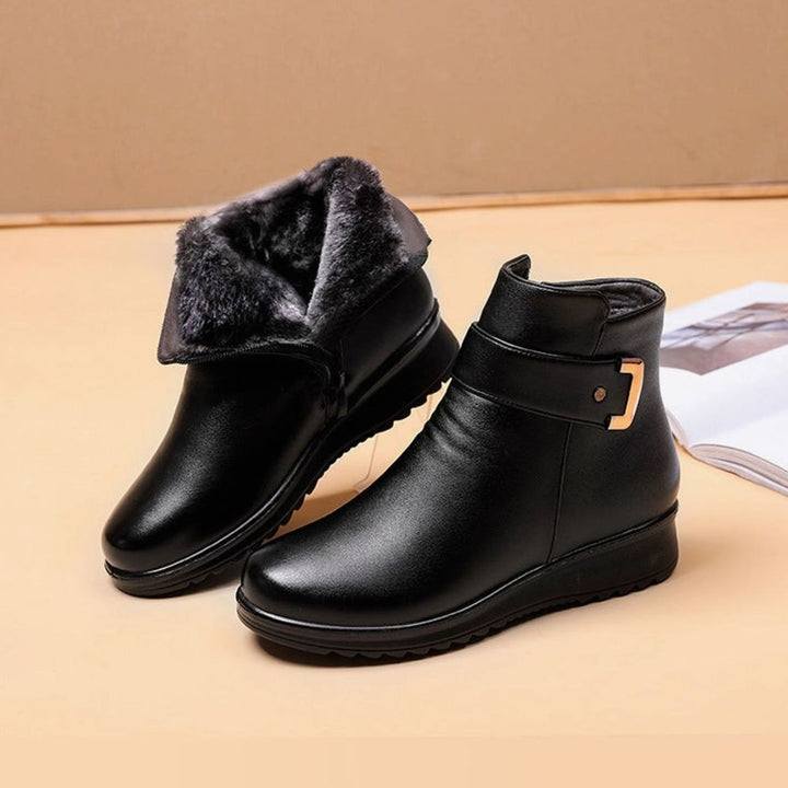 Women's Orthopedic Fur-Lined Wedge Ankle Boots - Black