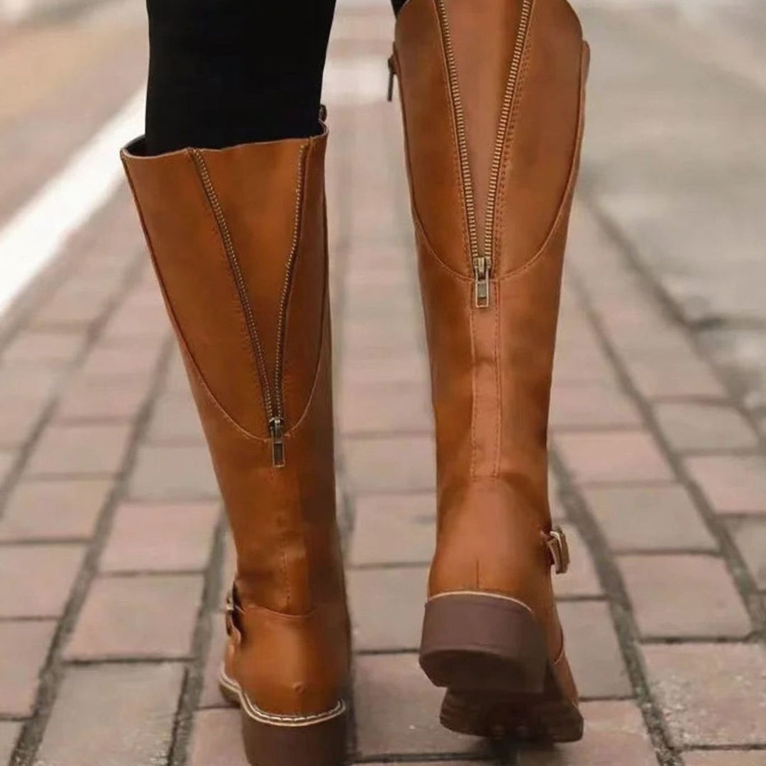 Women's Orthopedic Knee-High Buckle Leather Boots