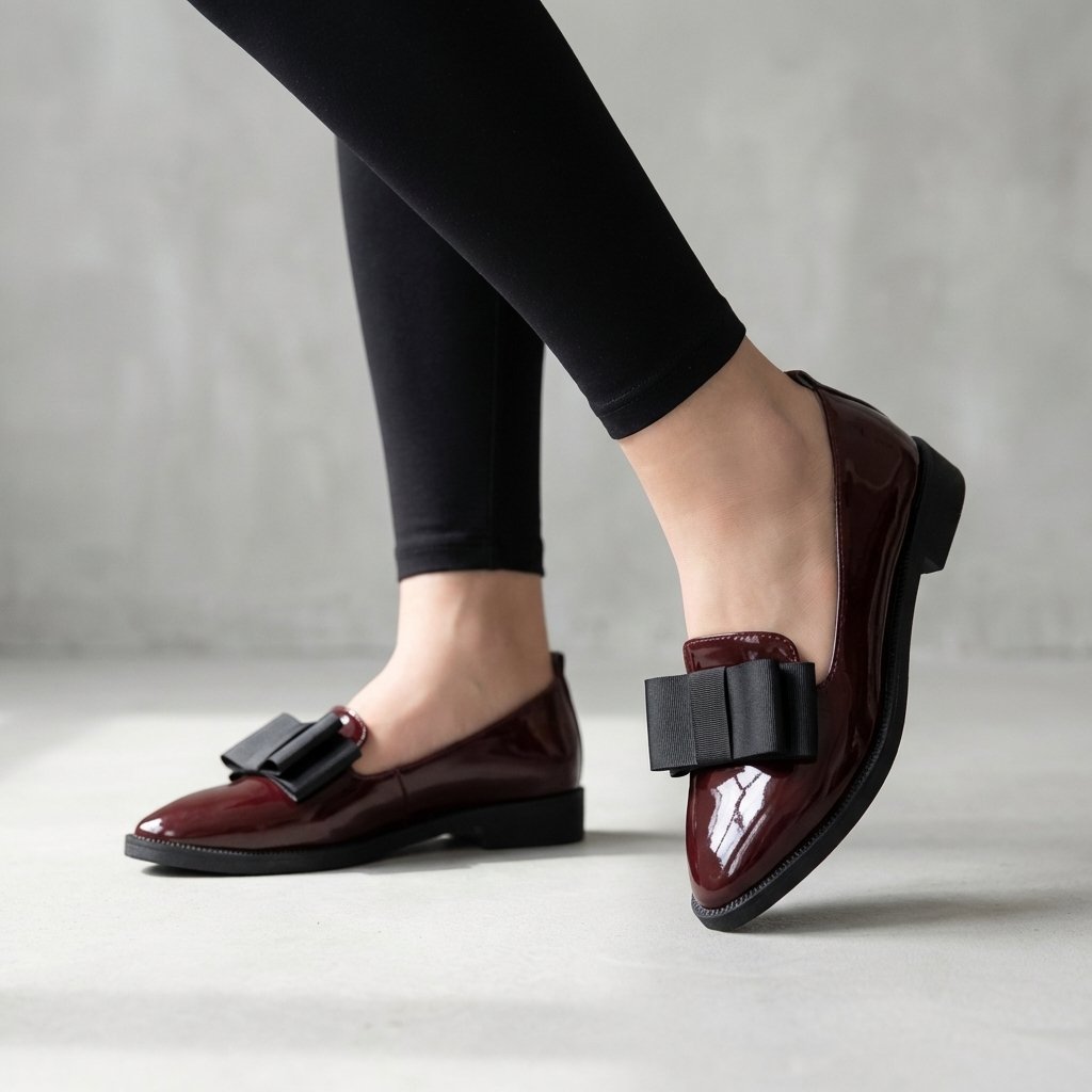 Women's Orthopedic Loafers Patent Leather Slip-On Bow - Red