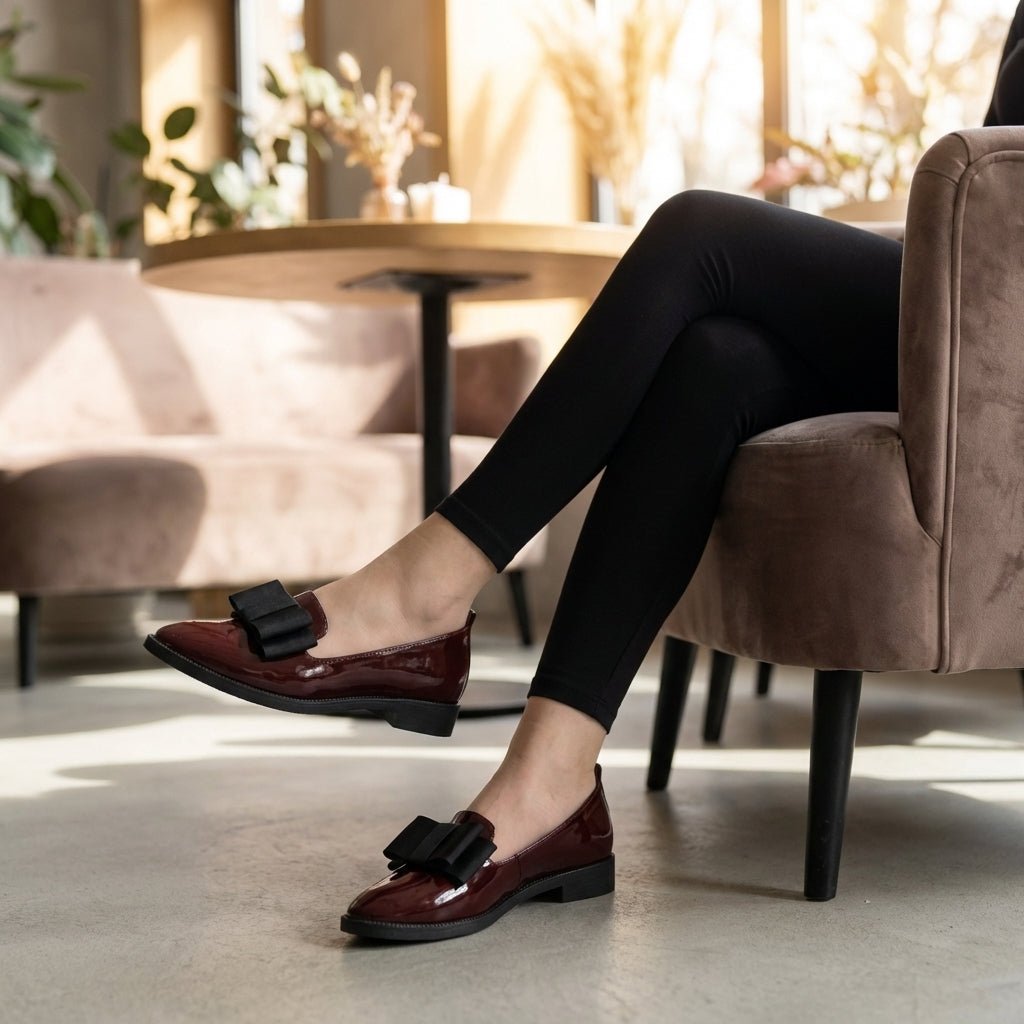 Women's Orthopedic Loafers Patent Leather Slip-On Bow
