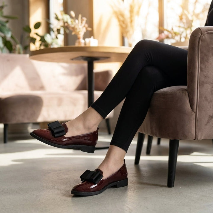 Women's Orthopedic Loafers Patent Leather Slip-On Bow