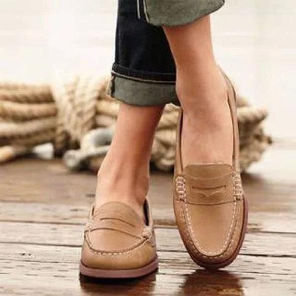 Women's Orthopedic Loafers Slip-On Comfort Leather - Khaki