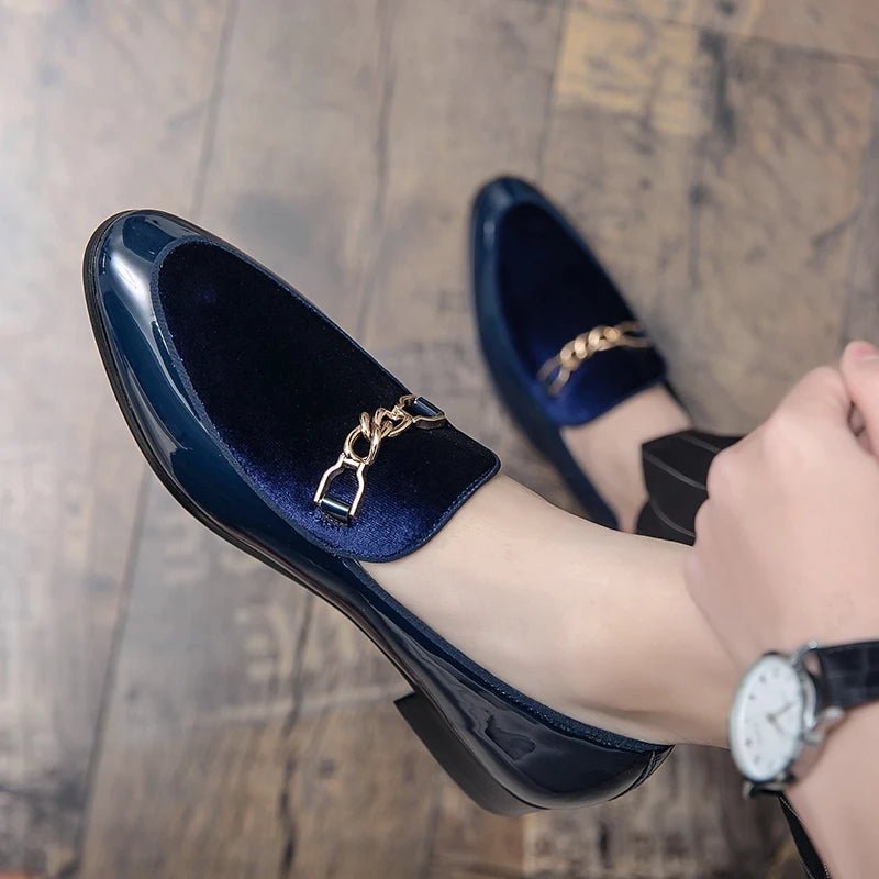 Women's Orthopedic Loafers Velvet Slip-On Chain Detail - Blue