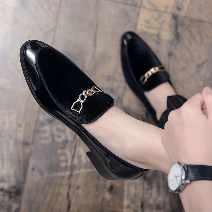 Women's Orthopedic Loafers Velvet Slip-On Chain Detail - Black