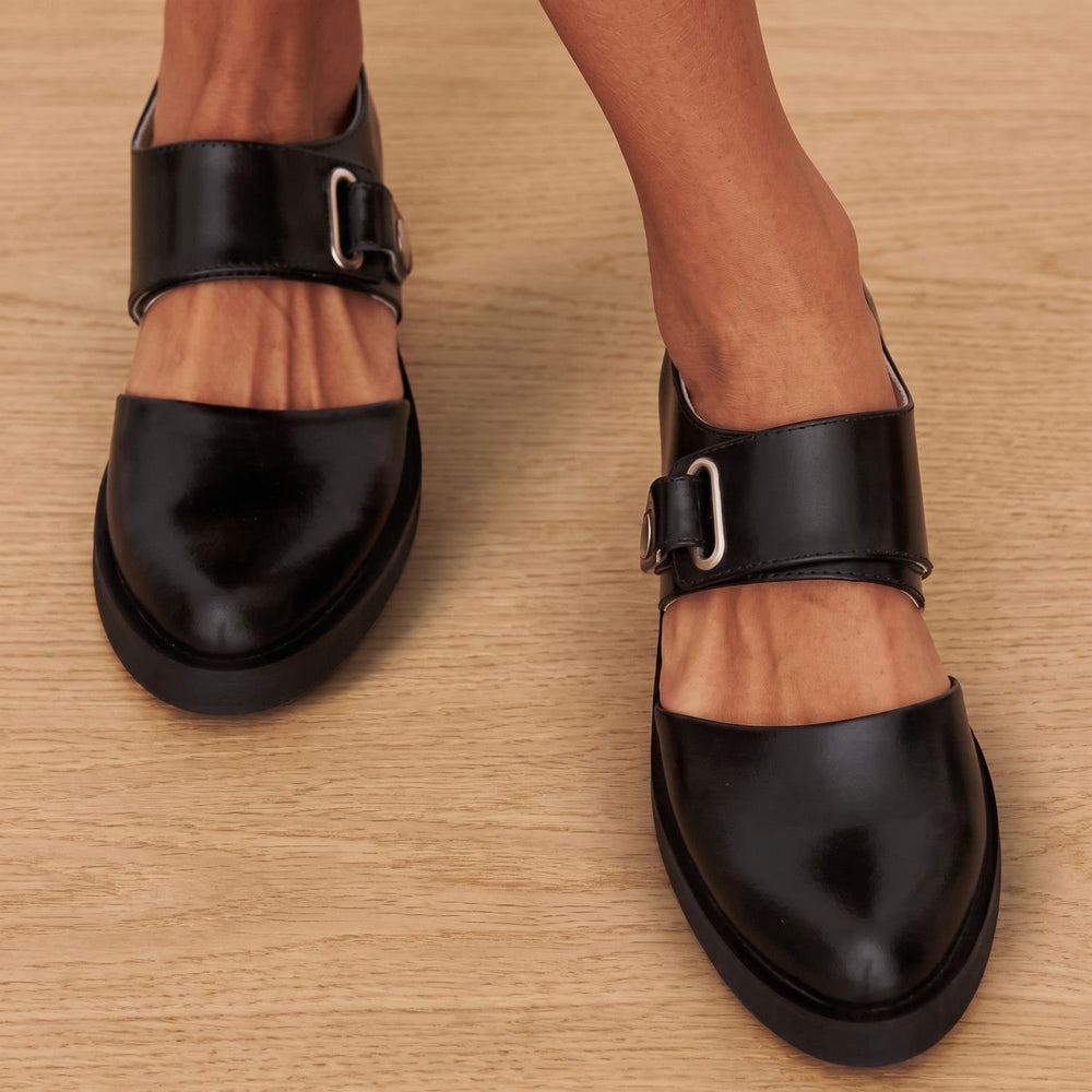 Women's Orthopedic Mary Jane Flats Wide-Strap Buckle Shoes - Black