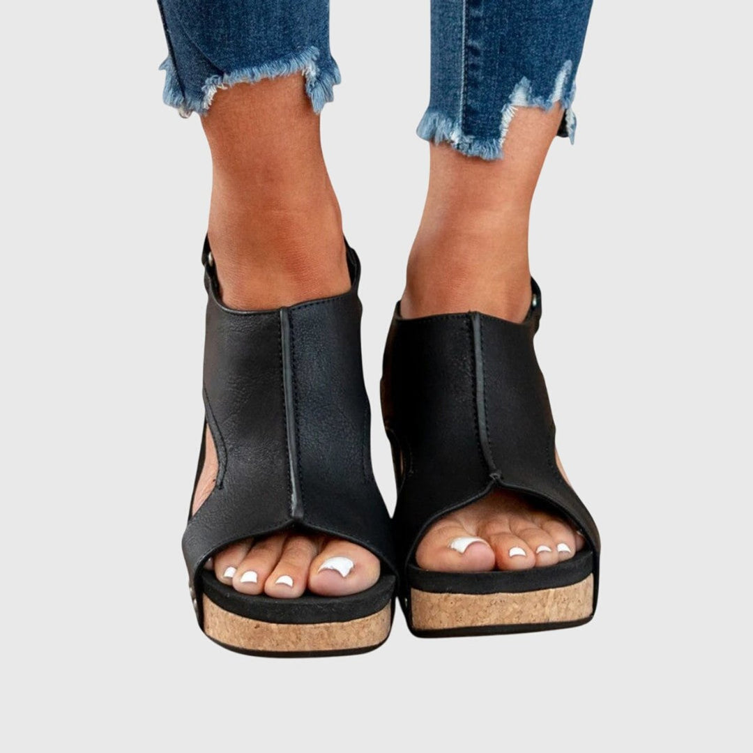 Women's Orthopedic Open-Toe Wedge Sandals Cushioned Slingback - Black