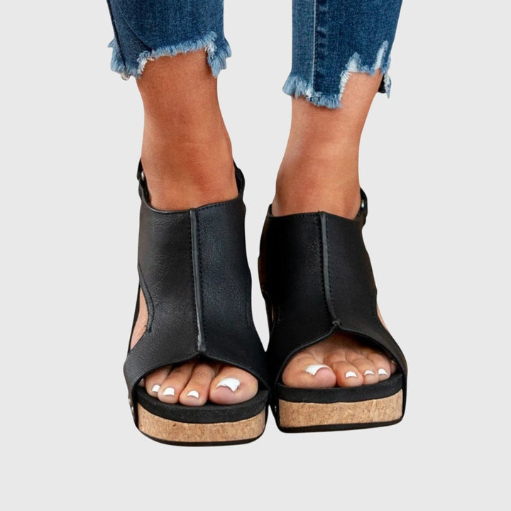 Women's Orthopedic Open-Toe Wedge Sandals Cushioned Slingback - Black