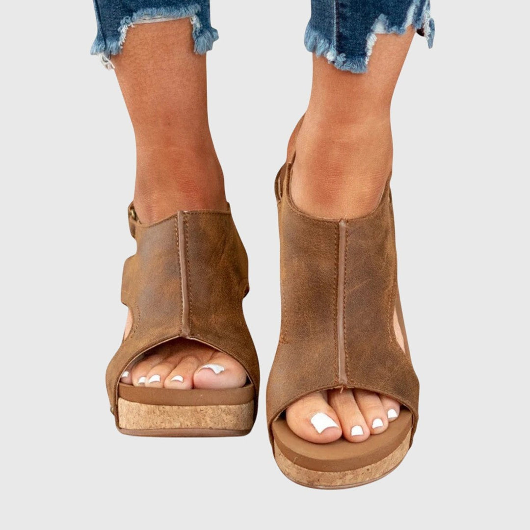 Women's Orthopedic Open-Toe Wedge Sandals Cushioned Slingback - Brown