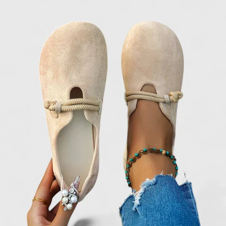 Women's Orthopedic Rope-Tie Suede Flat Loafers - Beige