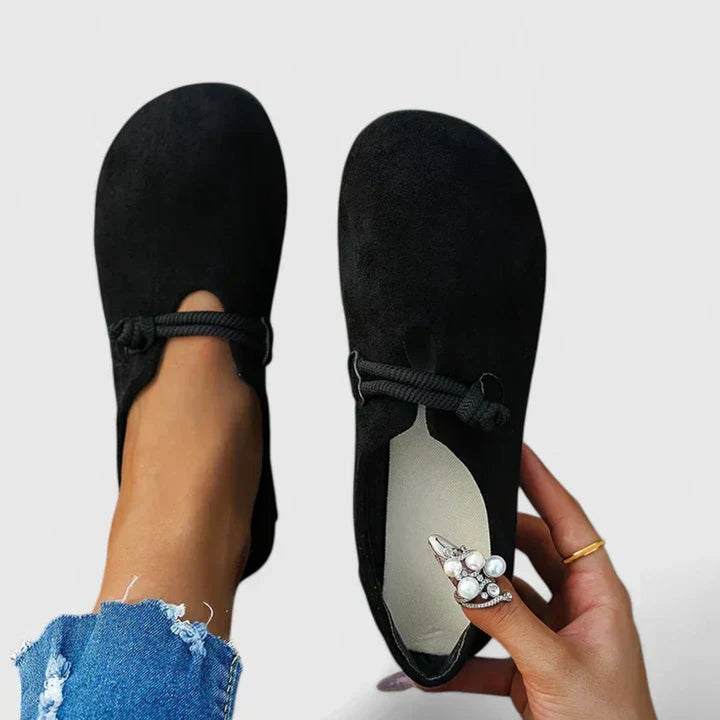 Women's Orthopedic Rope-Tie Suede Flat Loafers - Black