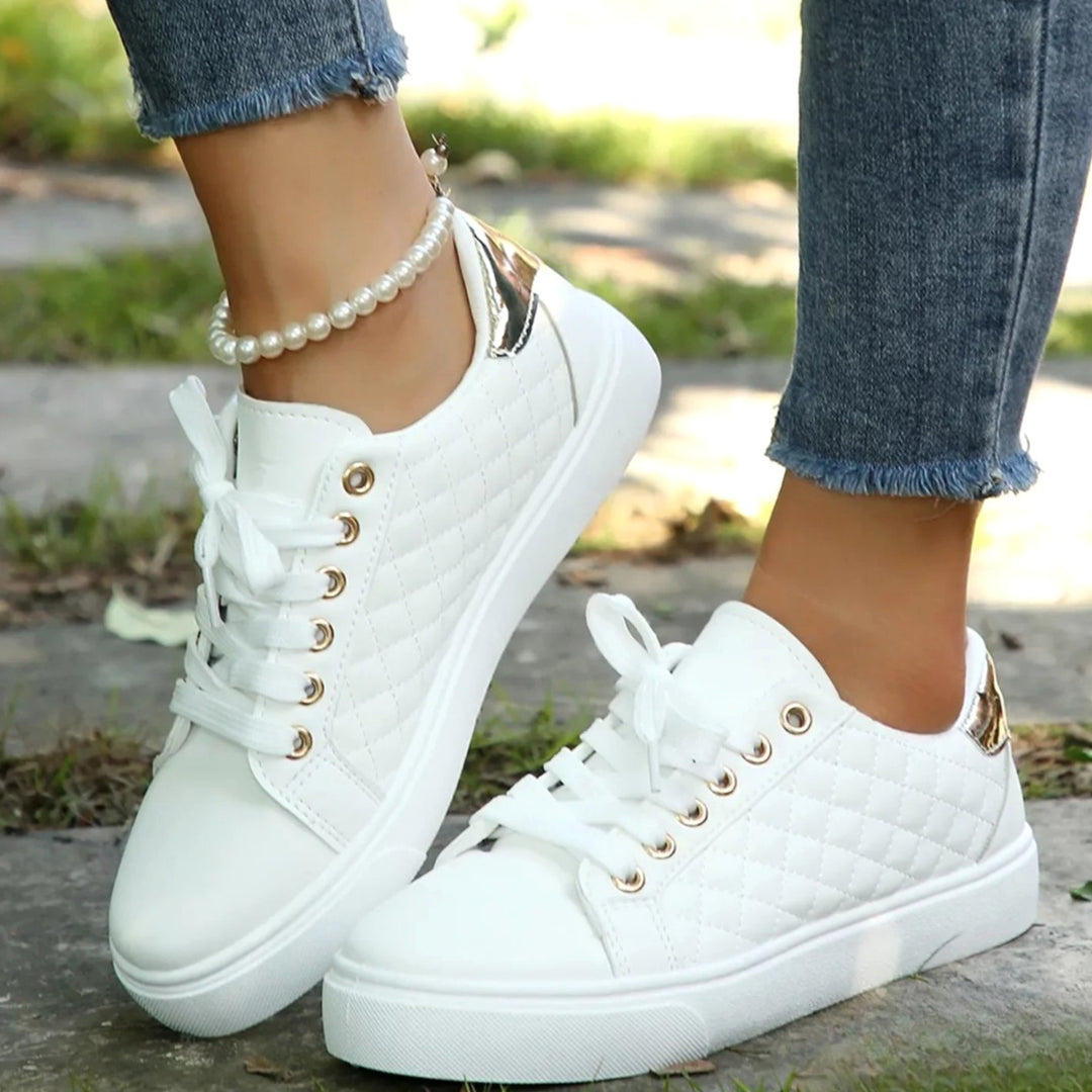 Women's Orthopedic Shoes Quilted Leather Lace-Up Platform Sneakers