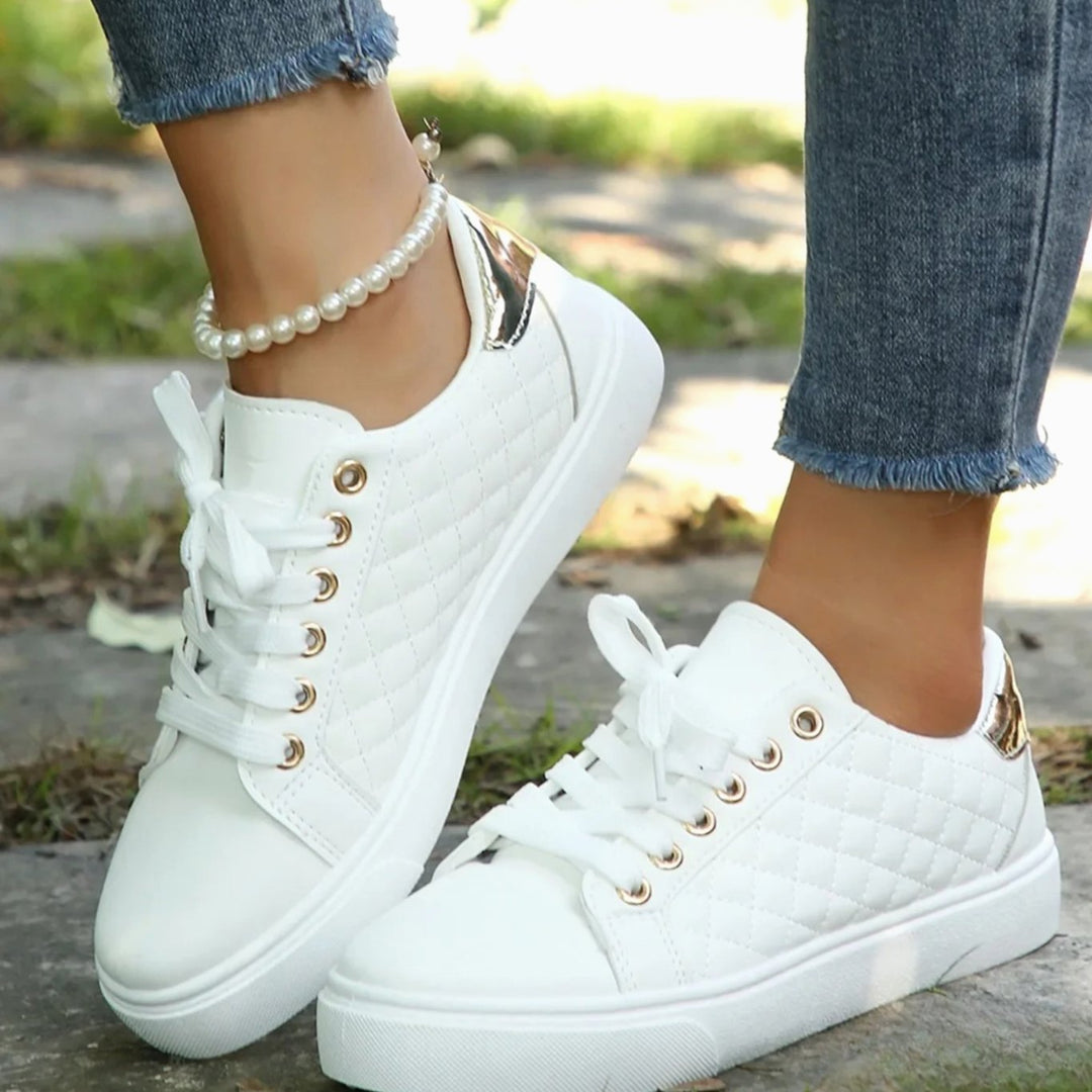 Women's Orthopedic Shoes Quilted Leather Lace-Up Platform Sneakers - White