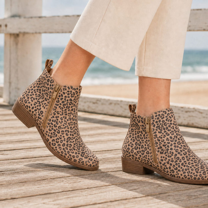 Women's Orthopedic Side-Zip Low-Heel Ankle Boots - Leopard