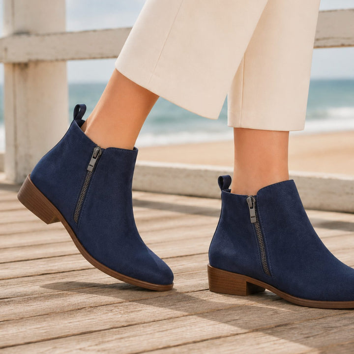 Women's Orthopedic Side-Zip Low-Heel Ankle Boots - Blue