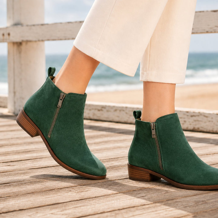 Women's Orthopedic Side-Zip Low-Heel Ankle Boots - Green