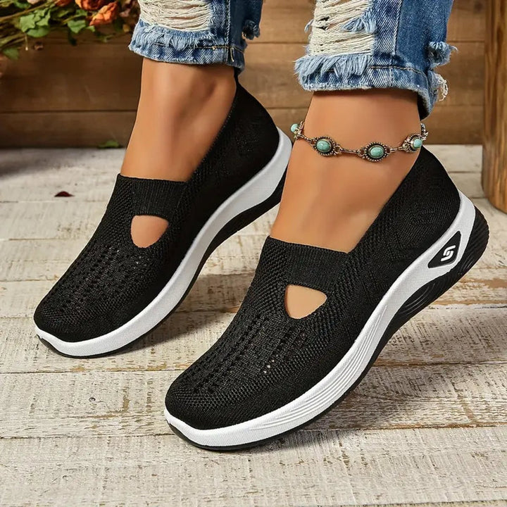 Women's Orthopedic Slip-On Comfortable Sandals Knit Sneakers - Black