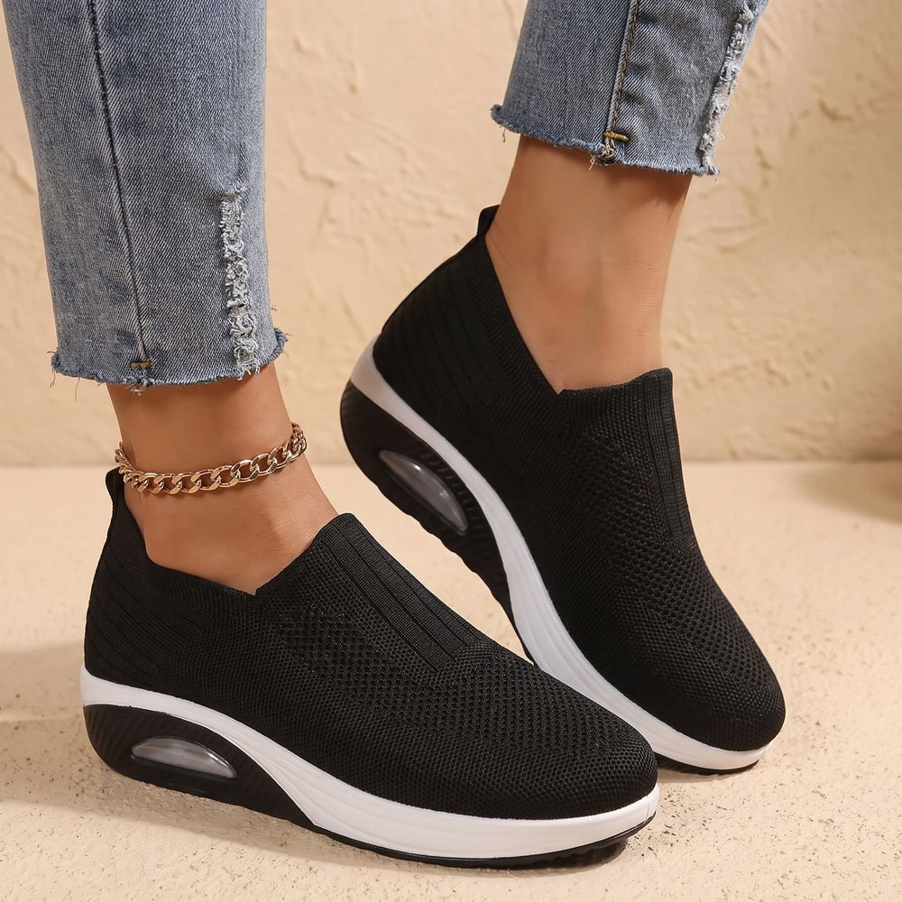 Women's Orthopedic Slip-On Knit Wedge Sneakers - Black