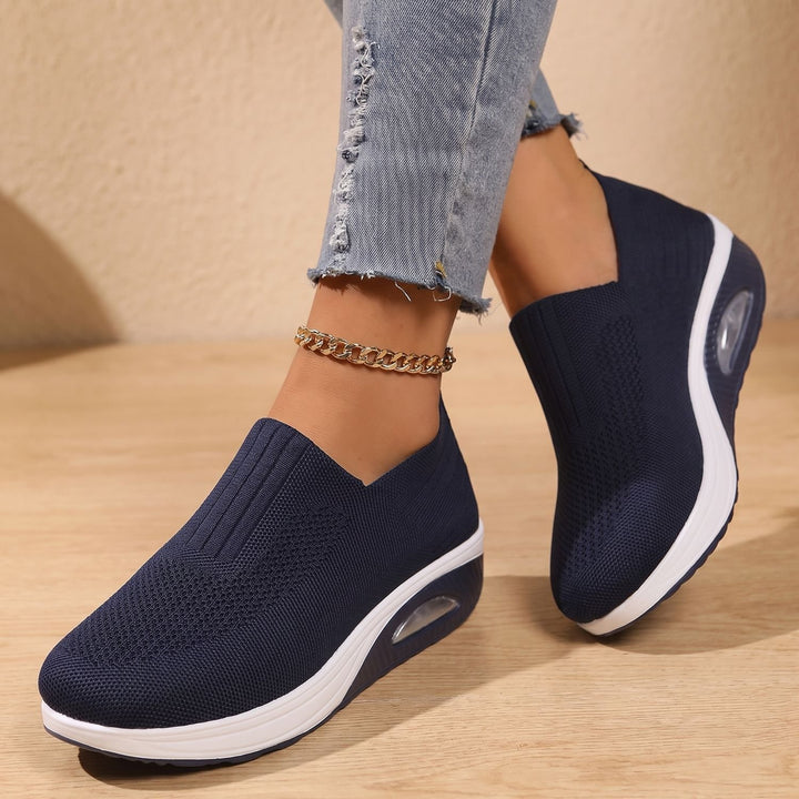 Women's Orthopedic Slip-On Knit Wedge Sneakers - Navy Blue