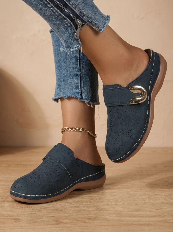 Women's Orthopedic Slip-On Mule Slippers Velcro Adjustable Strap - Blue