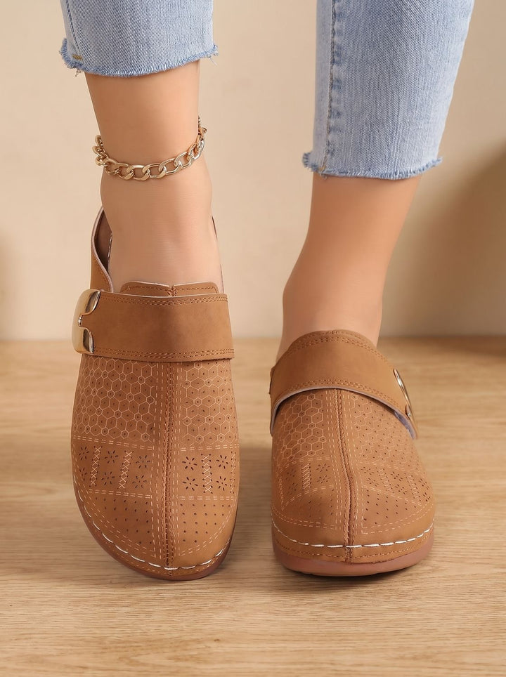 Women's Orthopedic Slip-On Mule Slippers Velcro Adjustable Strap - Dark Brown
