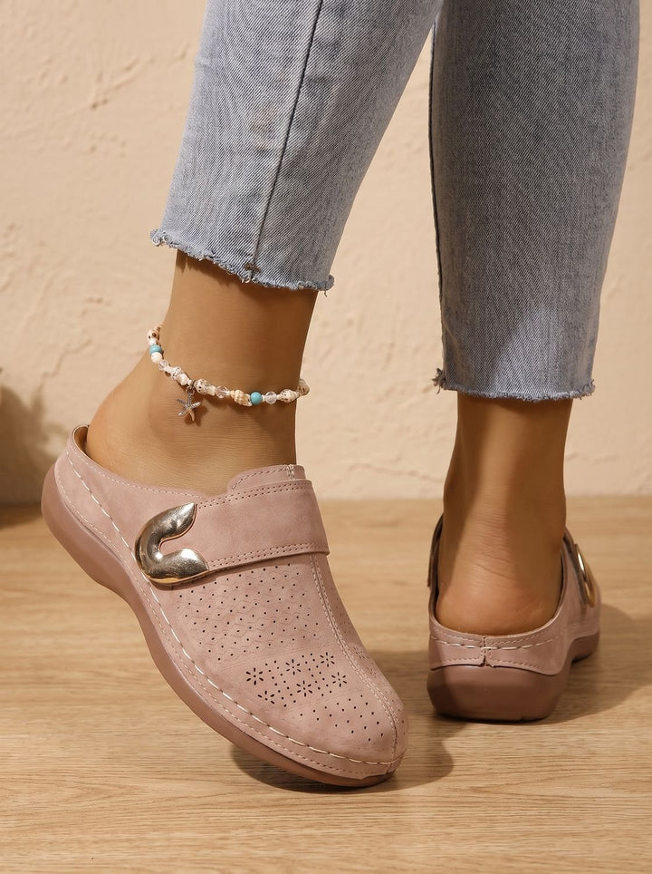 Women's Orthopedic Slip-On Mule Slippers Velcro Adjustable Strap - Beige
