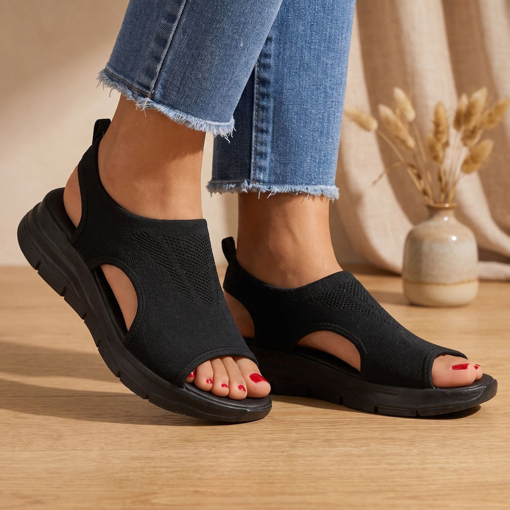 Women's Orthopedic Slip-On Walking Sandals Breathable Knit - Black
